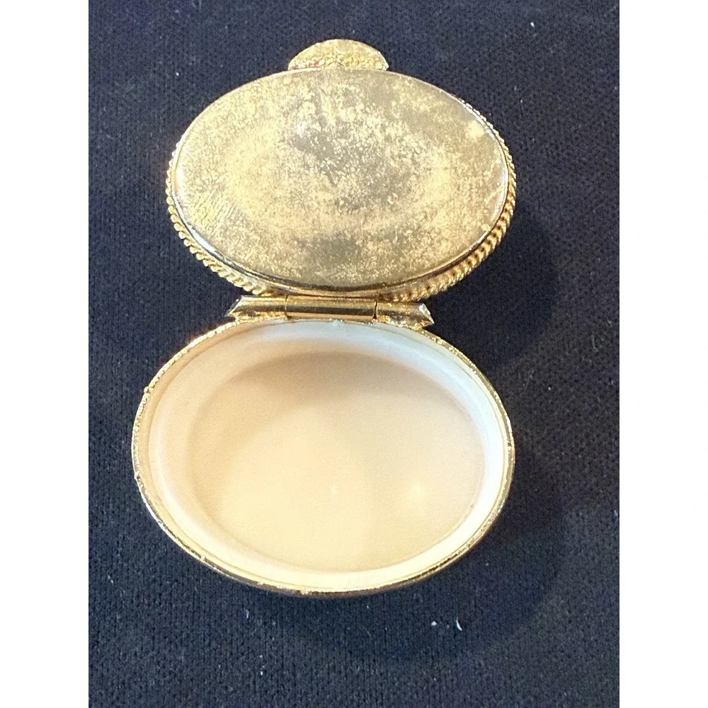 Vintage Fragonard Pill Box Etched Round Gold Tiny Trinket  Snuff Box Pink